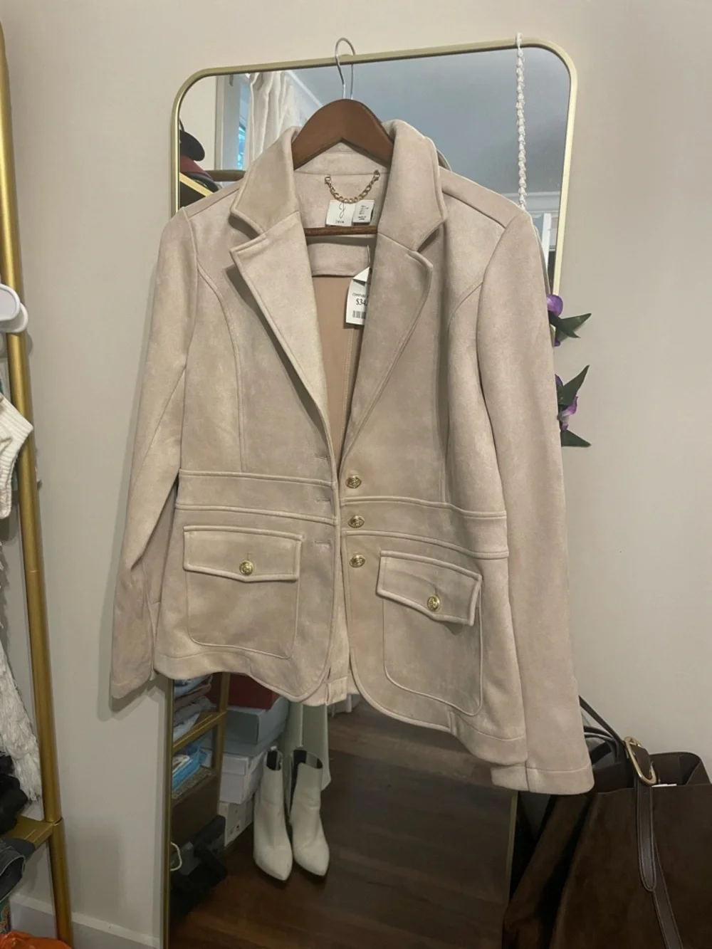 Beige Women's Blazer Jacket - Classic Tailored Coat